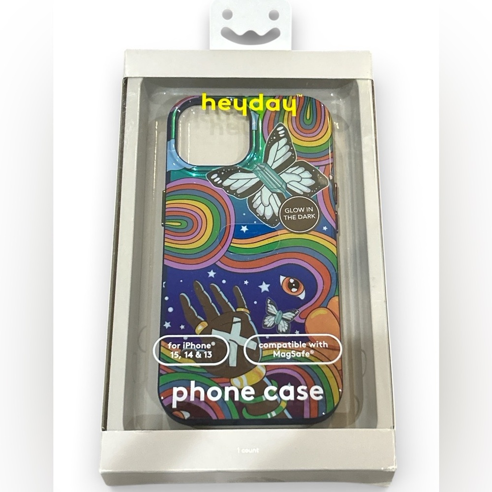 Glow in Dark Butterfly Case iPhone 13 14 15 MagSafe Compatible Multicolor Swirl
